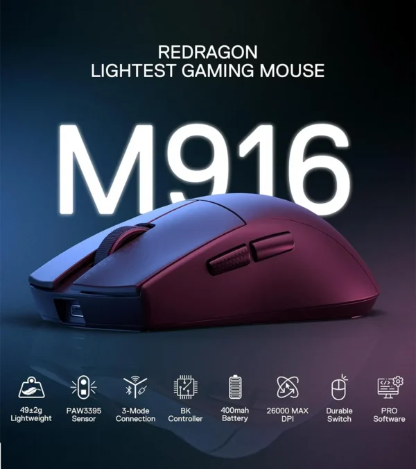 REDRAGON M916 PRO 4K Black Wired/Wireless Gaming Mouse - Image 8