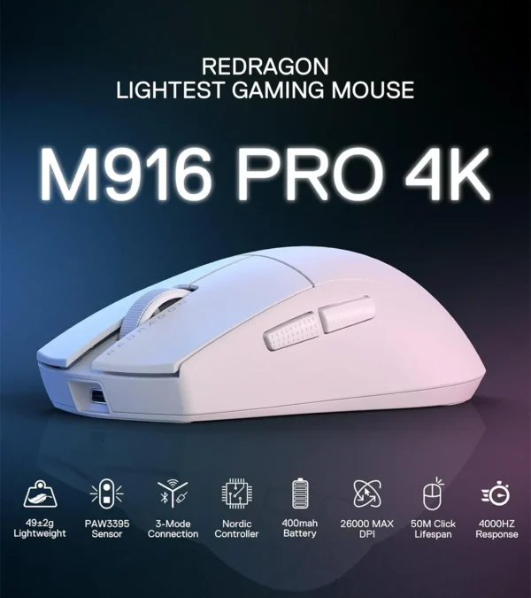 موس بی سیم گیمینگ ردراگون M916 PRO 1K White - Image 6